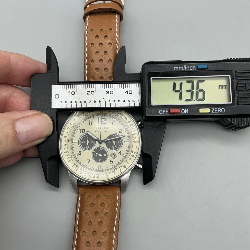 Citizen Eco-Drive Weekender Men Watch 44mm Silver Tone Brown Leather Chronograph